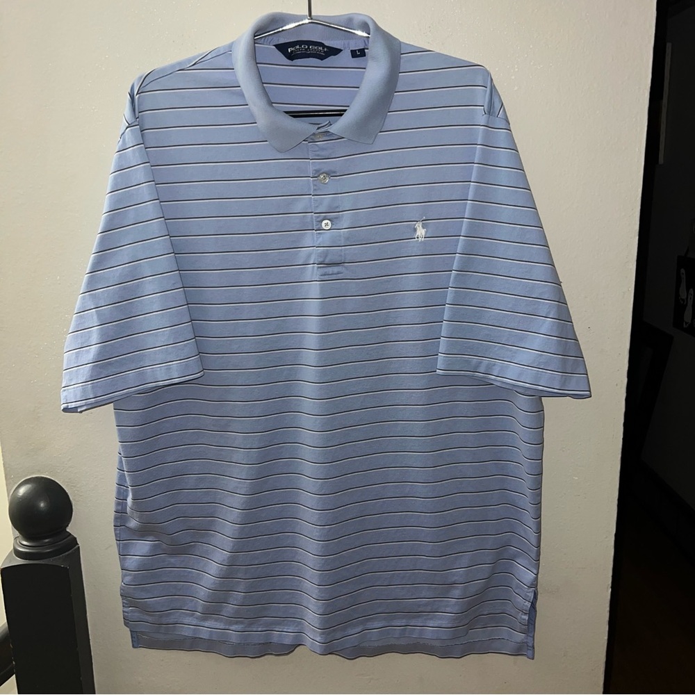 Ralph Lauren Polo Golf Men’s Striped Cotton Polo Shirt Light Blue – Size Large